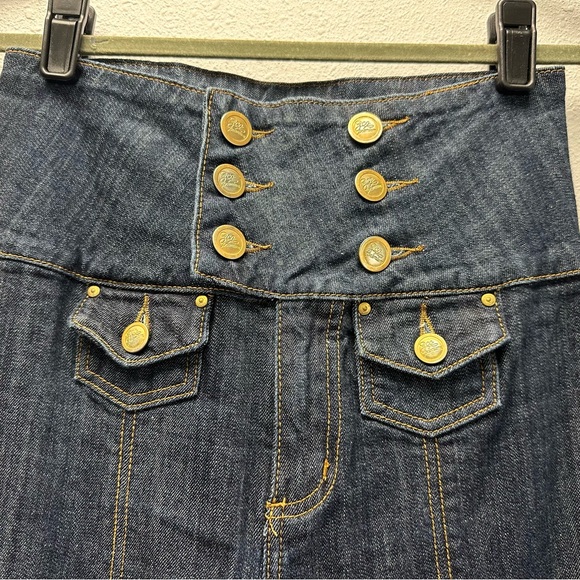ZCO Dark Blue High Waisted Flare Jeans with Gold Buttons - Picture 5 of 13